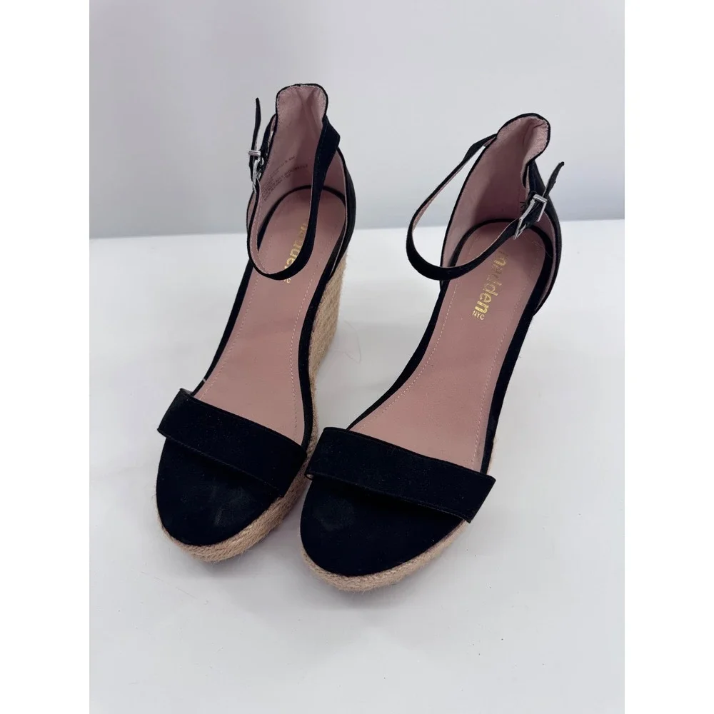 Madden NYC VVENUS Wedge Espadrille Sandals Womens 8.5 Black Ankle Strap VVEN01J1
